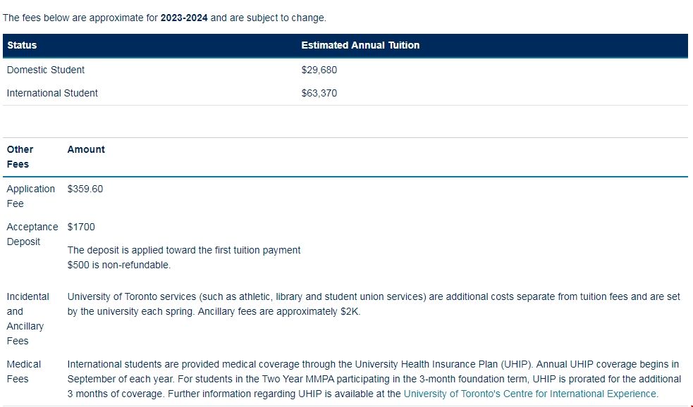 多倫多大學MMPA項目學費.png 多倫多大學MMPA項目學費.png